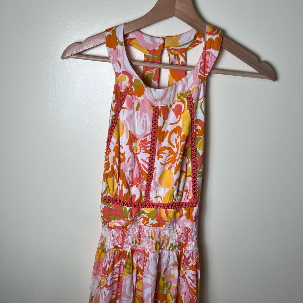 Abel The Label Anthropologie Smocked Waist Floral Halter Maxi Dress Orange Large - Picture 2 of 10
